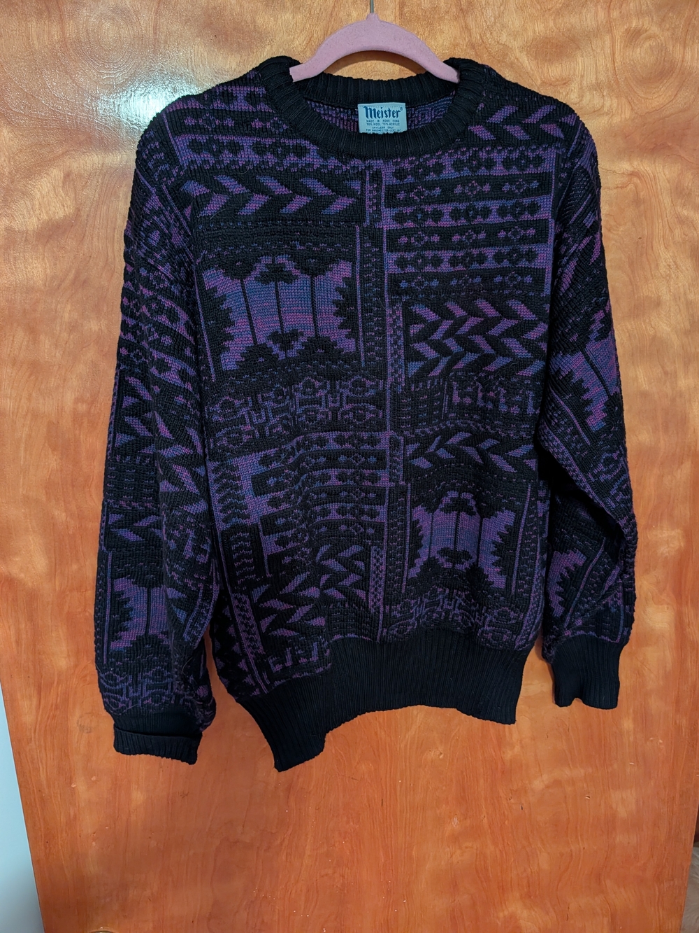 Meister Men's Black & Purple Geometric Crewneck Sweater